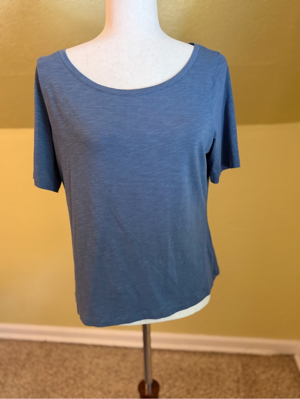 Laura Ashley Slate Blue Scoop Neck Short Sleeve Top Peruvian Cotton Modal
